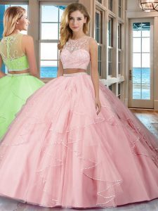 Scoop Sleeveless Beading and Ruffles Zipper Quinceanera Gowns
