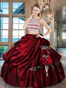 Most Popular Scoop Wine Red Sleeveless Floor Length Beading and Appliques and Pick Ups Backless 15 Quinceanera Dress