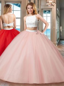 Straps Sleeveless Backless Sweet 16 Quinceanera Dress Pink Tulle