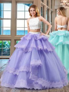 Lavender Straps Backless Beading Quinceanera Gown Sleeveless