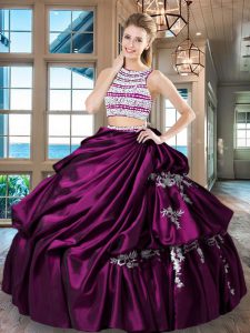 Scoop Fuchsia Backless Quinceanera Dress Beading and Appliques and Pick Ups Sleeveless Floor Length
