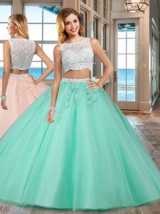 Latest Sleeveless Side Zipper Floor Length Beading and Appliques Quinceanera Gowns