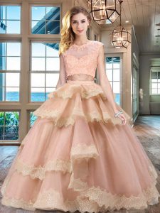 Dazzling Scoop Cap Sleeves Beading and Lace and Appliques and Ruffled Layers Zipper Quinceanera Dress