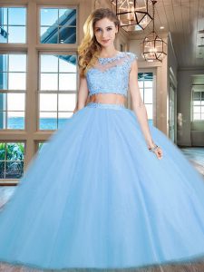 Lovely Scoop Cap Sleeves Zipper Floor Length Beading and Appliques Quinceanera Gowns
