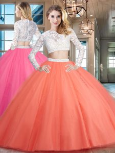 Scoop Long Sleeves Beading and Lace Zipper Sweet 16 Dresses