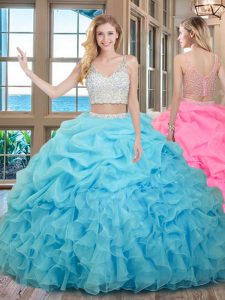 Sumptuous Pick Ups Floor Length Two Pieces Sleeveless Baby Blue 15th Birthday Dress Zipper