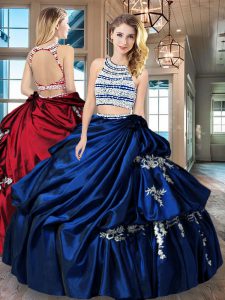 Wonderful Scoop Beading and Appliques and Pick Ups Quinceanera Dresses Royal Blue Backless Sleeveless Floor Length