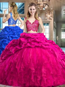 High Class Pick Ups Fuchsia Sleeveless Taffeta and Tulle Brush Train Zipper Quinceanera Gown for Military Ball and Sweet 16 and Quinceanera