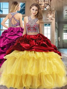Scoop Multi-color Two Pieces Beading and Ruffled Layers and Pick Ups Quinceanera Dresses Criss Cross Organza and Taffeta Sleeveless With Train
