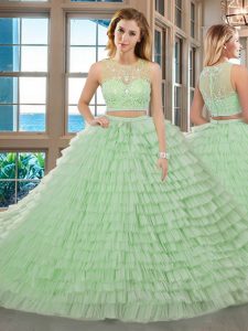 Attractive Scoop Tulle Sleeveless Floor Length Quinceanera Dress and Beading and Ruffled Layers
