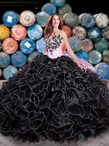 Amazing Organza Sweetheart Sleeveless Lace Up Beading and Ruffles and Pick Ups Sweet 16 Dress in Black