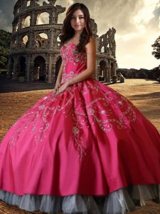 Beauteous Hot Pink Sweetheart Lace Up Beading and Embroidery 15th Birthday Dress Sleeveless