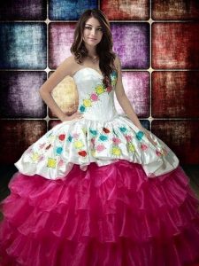 Hot Selling Ruffled Ball Gowns Sweet 16 Dresses Fuchsia Sweetheart Organza Sleeveless Floor Length Lace Up