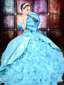 Classical Organza and Taffeta Sleeveless Floor Length Sweet 16 Dress and Embroidery and Ruffles