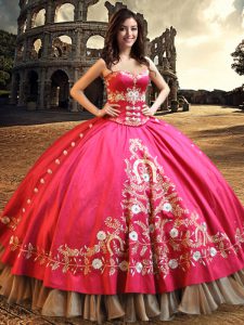 Smart Floor Length Hot Pink Quinceanera Dresses Taffeta Sleeveless Beading and Embroidery