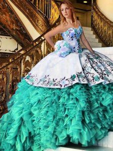 Organza Sleeveless Floor Length Sweet 16 Quinceanera Dress and Appliques and Embroidery