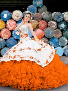 Noble Multi-color Ball Gowns Organza Sweetheart Sleeveless Appliques and Embroidery and Ruffles Floor Length Lace Up Vestidos de Quinceanera