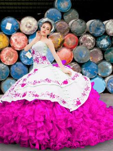 Custom Designed Multi-color Organza Lace Up Sweetheart Sleeveless Floor Length 15 Quinceanera Dress Appliques and Embroidery and Ruffles
