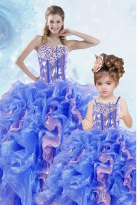 Glittering Multi-color Lace Up Sweetheart Beading and Ruffles and Sequins Sweet 16 Quinceanera Dress Organza Sleeveless