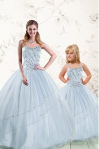 Beading Quince Ball Gowns Baby Blue Lace Up Sleeveless Floor Length