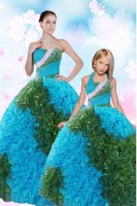 Beauteous Sweetheart Sleeveless Quinceanera Gown Floor Length Sequins and Pick Ups Multi-color Taffeta
