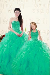 Ball Gowns Quinceanera Dresses Turquoise Sweetheart Organza Sleeveless Floor Length Lace Up