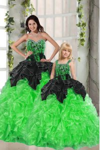 Shining Sleeveless Beading and Ruffles Lace Up Quince Ball Gowns