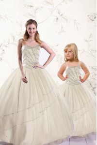 Charming Beading Sweet 16 Dresses Champagne Lace Up Sleeveless Floor Length