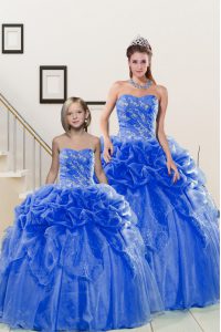 Ideal Blue Sleeveless Floor Length Beading and Pick Ups Lace Up Sweet 16 Dresses