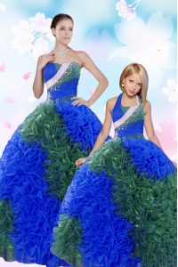 Multi-color Ball Gowns Sequins and Pick Ups 15th Birthday Dress Lace Up Taffeta Sleeveless Floor Length