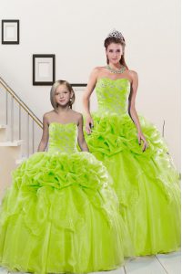 Fantastic Yellow Green Sweetheart Neckline Beading and Pick Ups 15 Quinceanera Dress Sleeveless Lace Up
