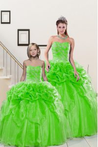 Luxury Organza Lace Up Sweetheart Sleeveless Floor Length Quinceanera Dresses Beading and Pick Ups
