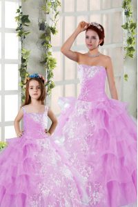 Beading and Ruching Sweet 16 Dress Lilac Lace Up Sleeveless Floor Length