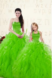 Flare Sleeveless Floor Length Beading and Ruffles Lace Up 15 Quinceanera Dress with