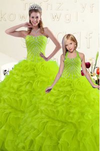 Graceful Yellow Green Quince Ball Gowns Military Ball and Sweet 16 and Quinceanera and For with Beading and Ruffles Sweetheart Sleeveless Lace Up