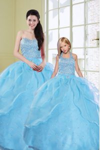 Baby Blue Sweetheart Neckline Beading and Sequins Sweet 16 Dress Sleeveless Lace Up