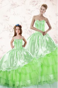 Sweetheart Lace Up Embroidery and Ruffled Layers 15 Quinceanera Dress Sleeveless