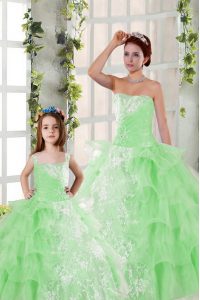 Eye-catching Strapless Sleeveless Ball Gown Prom Dress Floor Length Beading and Ruffled Layers and Ruching Organza