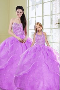 Attractive Sleeveless Beading and Sequins Lace Up 15th Birthday Dress