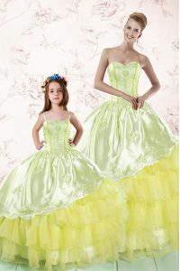 High Class Light Yellow Sleeveless Embroidery and Ruffled Layers Floor Length Sweet 16 Dresses