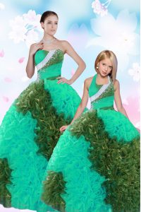 Fitting Multi-color Taffeta Lace Up 15 Quinceanera Dress Sleeveless Floor Length Sequins and Pick Ups
