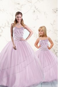 Stylish Lilac Sweet 16 Dresses Military Ball and Sweet 16 and Quinceanera and For with Beading Sweetheart Sleeveless Lace Up