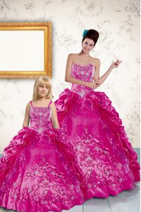 Stunning Fuchsia Lace Up Strapless Beading and Appliques and Pick Ups 15 Quinceanera Dress Taffeta Sleeveless