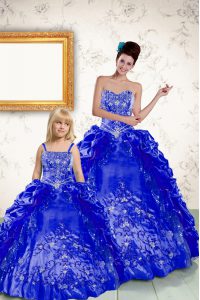 Royal Blue Strapless Neckline Beading and Embroidery and Pick Ups 15th Birthday Dress Sleeveless Lace Up
