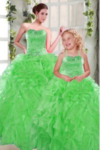 Cute Green Ball Gowns Sweetheart Sleeveless Organza Floor Length Lace Up Beading and Ruffles Quinceanera Dresses