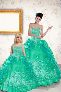 Turquoise Sleeveless Beading and Embroidery and Pick Ups Floor Length Sweet 16 Dress