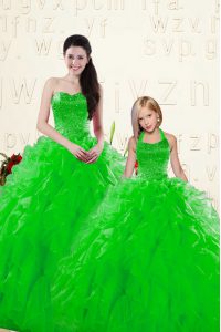Best Organza Sweetheart Sleeveless Lace Up Beading and Ruffles Quinceanera Dresses in Green
