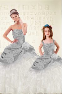 Sleeveless Lace Up Floor Length Beading and Ruffled Layers and Hand Made Flower Vestidos de Quinceanera