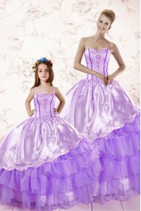 Modest Ruffled Floor Length Ball Gowns Sleeveless Lavender 15 Quinceanera Dress Lace Up