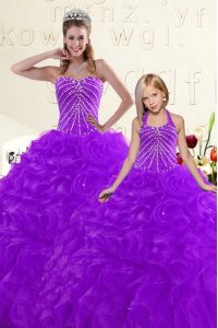 Floor Length Purple Sweet 16 Dresses Sweetheart Sleeveless Lace Up